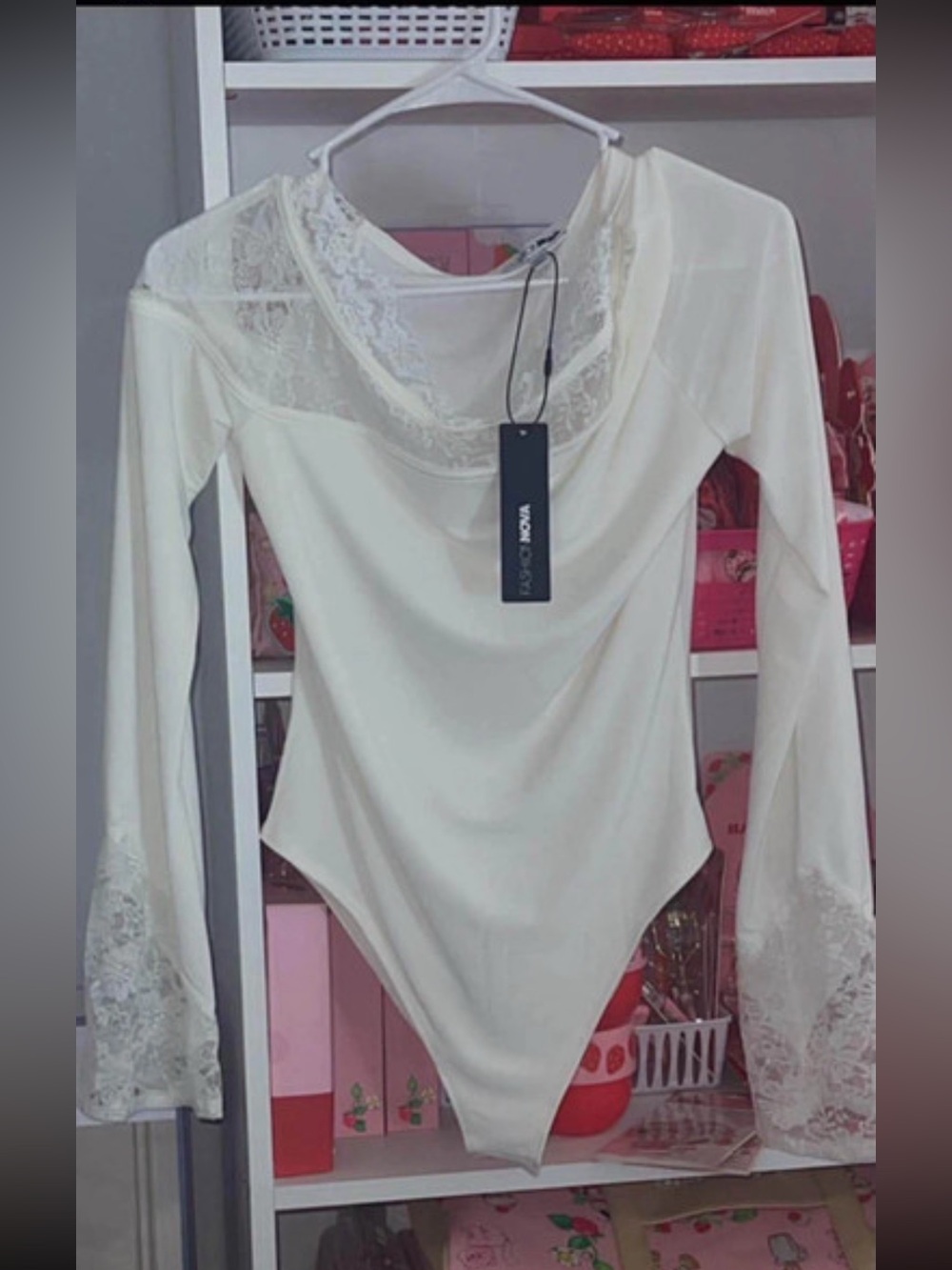 Elegant Lace-Trim White Long-Sleeve Bodysuit